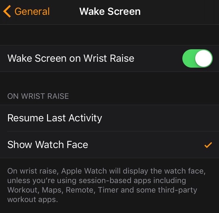 Wrist raise settings